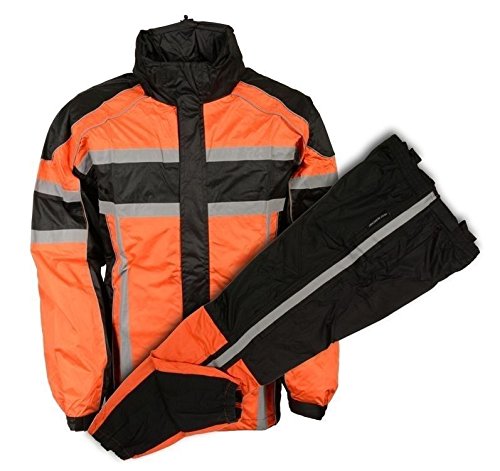 Men's Motorcycle Motorbike 100% Nylon RAIN Suit Gear Black Orange Durable New (XL Regular)