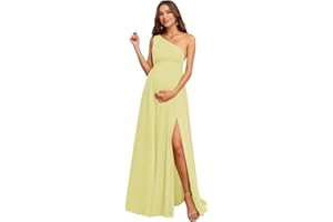 Smileven Women's Chiffon Maternity Dress for Photoshoot One Shoulder Baby Shower Guest Dress A-line Pregnancy Gowns