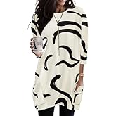 Poetsky Womens 3/4 Sleeve Tunics or Tops to Wear with Leggings Long Shirts Blouses with Pockets S-3XL