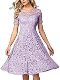AONOUR Women's Vintage Floral Lace Elegant Cocktail Formal Swing Dress with Short Sleeve