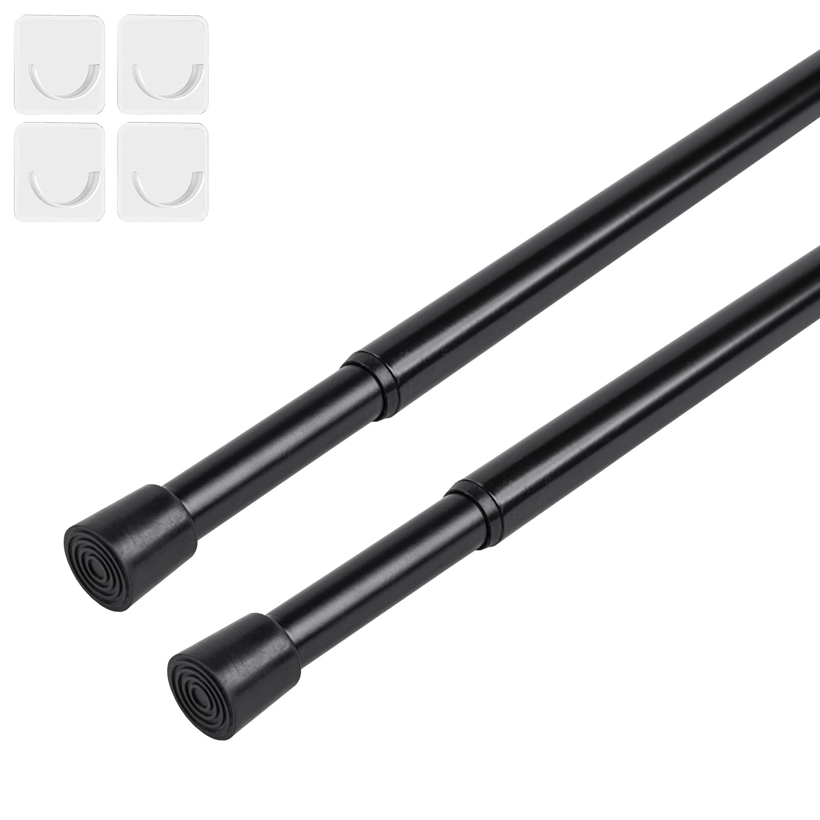 Photo 1 of SOALARMON 15.7 to 54.7 Inches, Small Spring Tension Curtain Rod, No Drill Curtain Rods for Windows, Bathroom, Closet, Non-Slip, Anti-Rust, 0.63" Diameter, Black, 2 pieces
