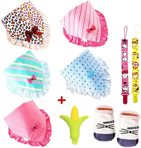 Premium Baby Bandana Drool Bibs for Girls and Boys 10-Pack Gift Set for Drooling and Teething,Baby Pacifier Clips+Baby Anti Slip Socks+Baby Natural Teething Toy+E-Book!