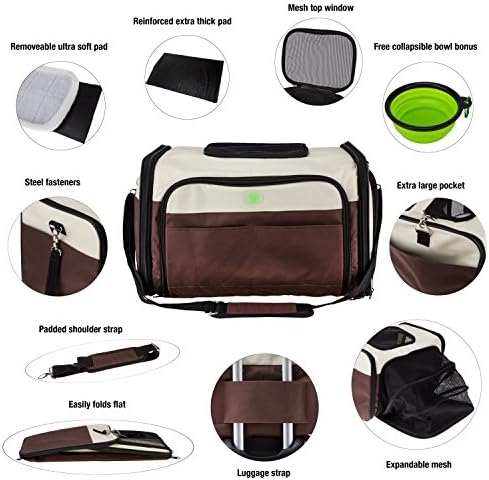Premium Airline Approved Large Pet Carrier Backpack Comfortable Breathable Soft dog backpack carrier with Safety Strap &amp; Buckle Support Designed For Travel, Hiking &amp; Outdoor (Beige-Brown)