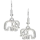 Elephant Charm Earrings, Handmade Antique Silver Wildlife Dangle Jewelry