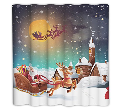 DyFun Merry Chridtmas Santa Clauss Waterproof Fabric Polyester Shower Curtain 72 X 72 inches (Christmas Snow)