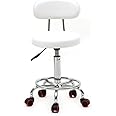 Cimiva Rolling Stool with Back,Adjustable Stool with Wheels,Swivel Rolling Stool with Rotation Lines for Spa Salon Massage Tattoo Home Office (White)
