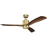Kichler Ridley II 52" Ceiling Fan and Light Kit in Natural Brass, 3-Blade LED Ceiling Fan in Cherry Finish, 3000K, (52" W x 1