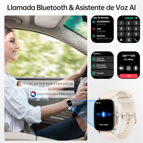 Reloj Inteligente Mujer Hombre con Llamadas Bluetooth y Voz AI, 1.85'' Smartwatch con Whatsapp Notificación, Pulsómetro/SpO2/Sueño/Podómetro, 110+ Modos Deportivos, Impermeable IP68 para iOS/Android