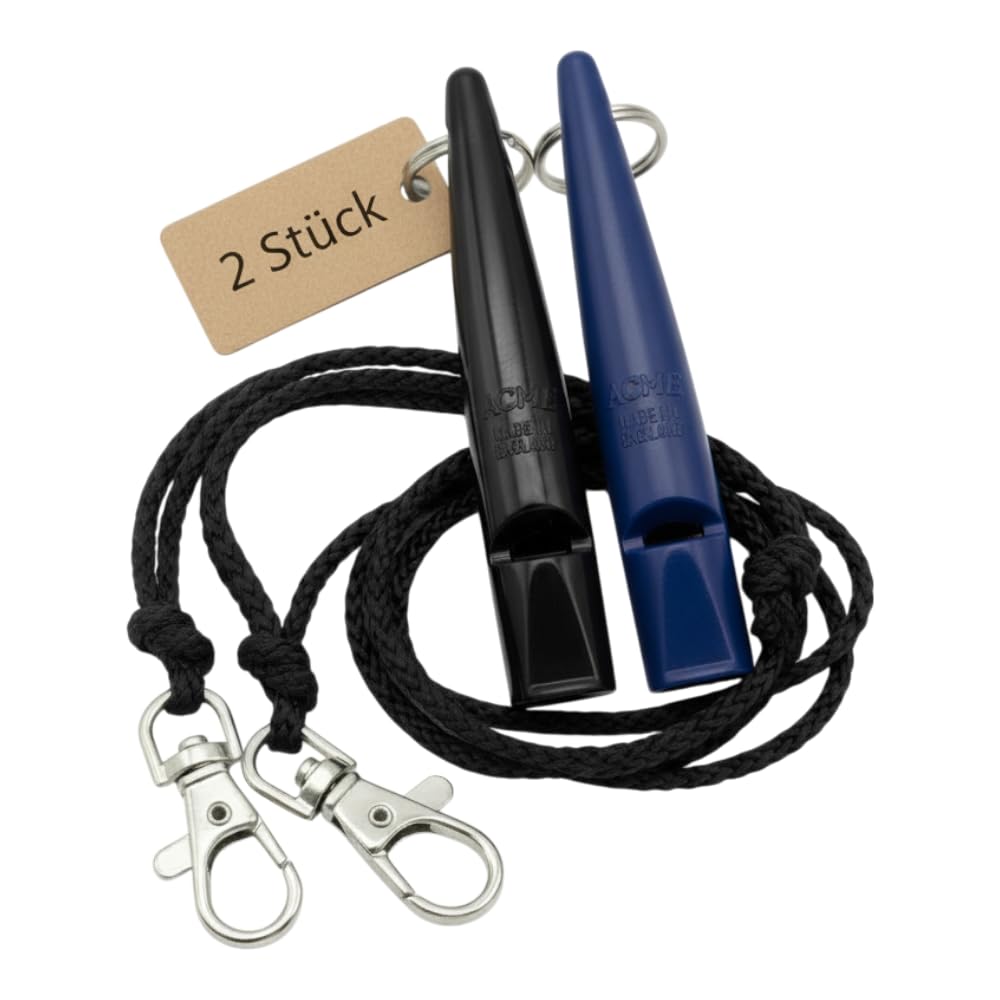 ACME Dog Whistle No. 210.5 with Whistle Band | Double Pack | 2 Whistles Including 2 Bands | Ideal for Recall - Loud and Far-reaching (Black + Baltic Blue)