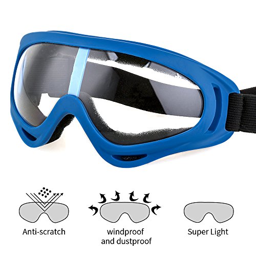 BATFOX Motorcycle Goggles Safety ATV Tactical Riding Motorbike Glasses UV400 Protection Shatterproof(clear lens&blue frame)
