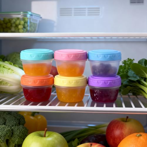Fentar 18 Pieces Airtight Small Food Containers with Scale, 80ML Reusable Freezer Containers, Small Trays with Lids for Sauces, Yogurt (6 Colors)