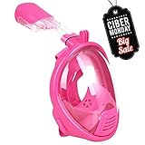 Leopard Full Face Snorkel Mask 180 Degree View Anti-Fog Anti-Leak, All Size for Kids, Youths, and Adults (Pink/pink, XS)