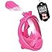 Leopard Full Face Snorkel Mask 180 Degree View Anti-Fog Anti-Leak, All Size for Kids, Youths, and Adults (Pink/pink, XS)