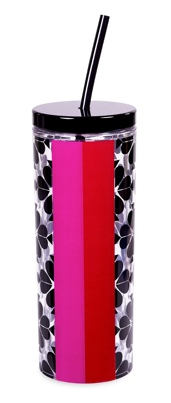 Kate Spade New York Floral Acrylic Tumbler with Lid and Straw, 20 oz, Slim Double Wall Tumbler (Black Spade Flower)