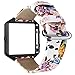 YOUKEX Compatible with Fitbit Blaze Bands, Floral Printed Leather Wristband with Black Stainless Steel Frame for Fitbit Blaze Smartwatch Women Men
