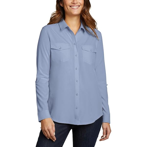 Chemise Femme Eddie Bauer Manches 3/4 - Grise, Taille M, 100% Coton, Occasion Très Bon état