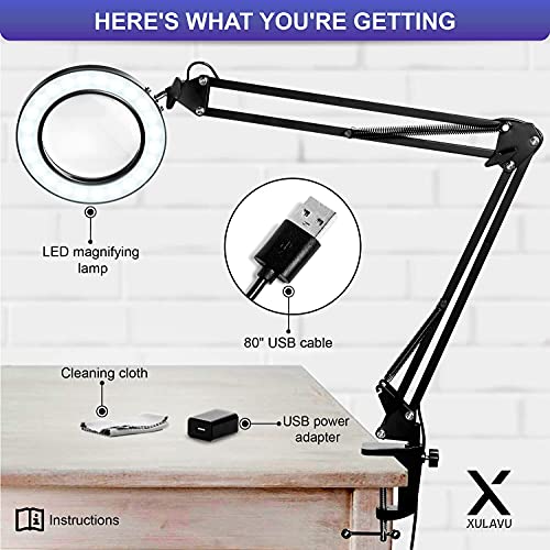 Xulavu LED Magnifying Lamp Desktop Lighted Magnifier Lamp with Extra