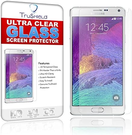 Samsung Galaxy Note 4 Screen Protector - Tempered Glass - Package Includes Microfiber Cleaning Wipe and Tempered Glass Screen Protector - by TruShield