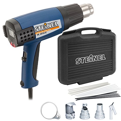 Steinel HL 2010 E Heat Gun - Multi-Purpose Kit, 1500 W power tool, ergonomically designed Heat Gun with LCD Display, 3 Stage Switch airflow and continuously variable temperature up to 1150°F, electrical heat tool set includes 3 reflector nozzles, reducer