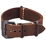 Carty Replacement Watch Band Strap Vintage Handmade Crazy Horse Leather Zulu NATO 24mm Dark Brown