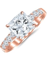 1.10 Carat Princess Cut/Shape 14K White Gold Classic Prong Set Diamond Engagement Ring with a 0.60 cwt, I-J Color, Eye Clean Clarity Center Stone