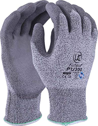 UCI Kutlass PU300 High Cut Resistant Grey PU Palm Coated Gloves - 10/XL