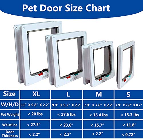SUCCESS Cat Doors for Exterior and Interior Doors, Pet Door with Magnetic and Automatic 4-Way Locking Flap, Fits Most Door, Wall Sizes, for Large Cats and Dogs, Extra Large(White)