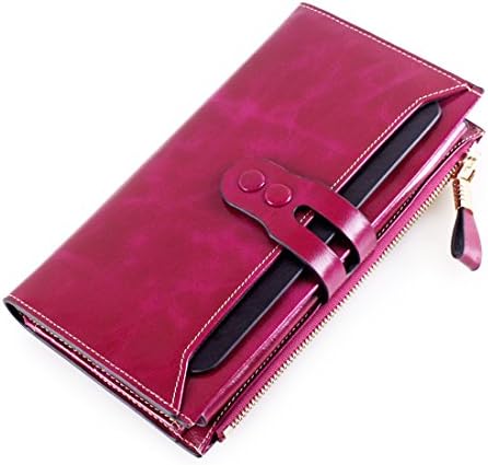 Aojiao Women's Large Capacity Leather Wallet with Removable Card Slot Travel Purse (purple)