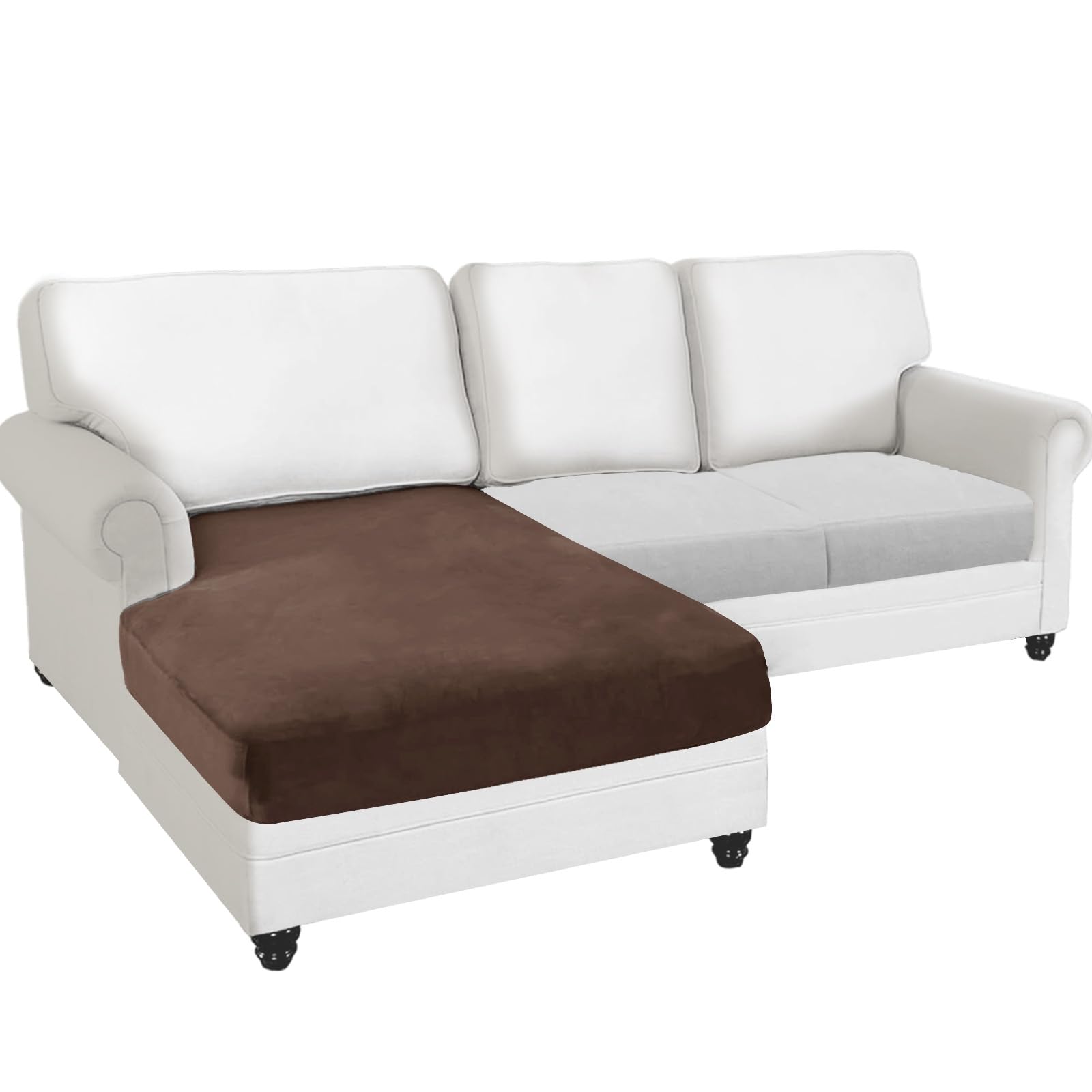 Photo 1 of ANARACHON Sectional Couch Cushion Covers 1 Piece Velvet Separate L Shape Chaise Lounge Couch Cover Stretch Sofa Slipcover Washable (Chaise Cover, Brown)