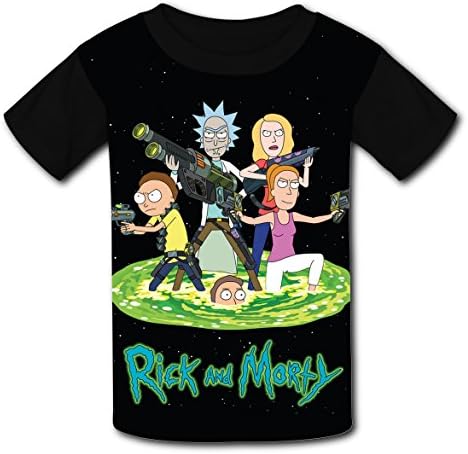 YCMK1124 Ric-and-Mor Kids Youth Costume Short Sleeve T Shirt Tee For Boys (Black)