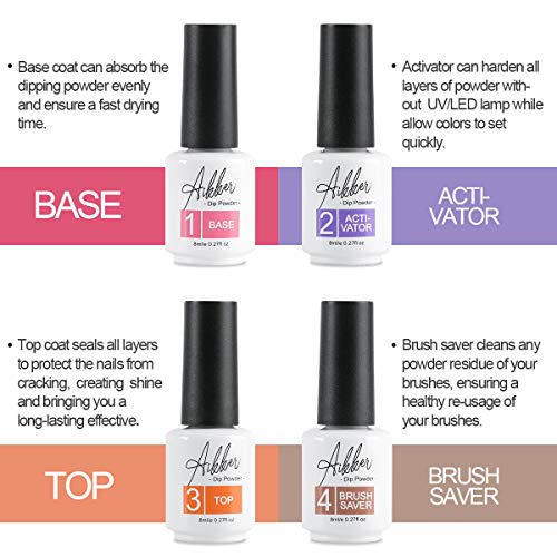 Aikker Dip Powder Gel Liquid Set 7pcs Base Top Coat Activator Dipping
