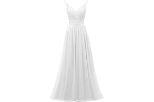 YEXINBRIDAL Chiffon Lace Bridesmaid Dresses Long for Women V Neck Pleated Tulle Straps A-Line Prom Evening Wedding Fomal Gowns