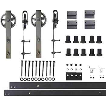 Amazon.com: Vancleef 4-20FT Double Door Kit Sliding Barn Door Hardware, 14FT Track Black Wheel ...