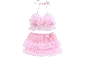 Yccutest Infant Baby Girl Flower Swimsuit 3Pcs Halter Triangle Tops Ruffle Bottoms Sun Hat Bikini Set Bathing Suit Swimwear