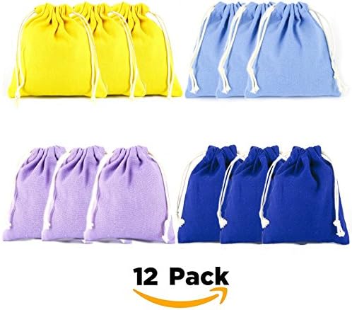 Yingkor 12-pack 100% Cotton Canvas Muslin Drawstring Bags Multi Colors