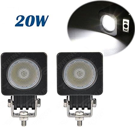 20W Mini led work lights Square CREE auto Offroad Flood Light for bicycle motorcycle cars Jeep wrangler (Pack of 2)