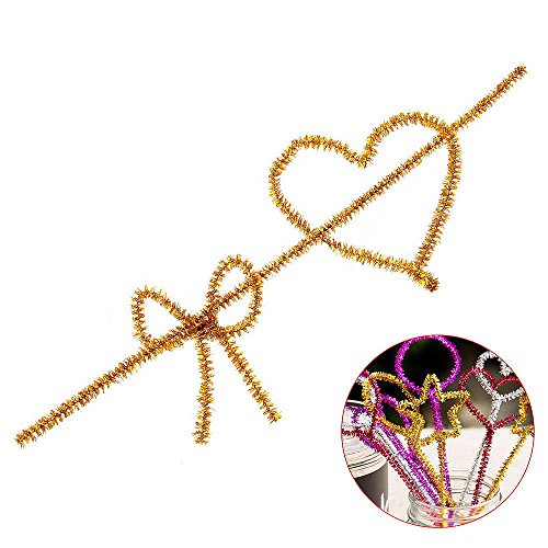 WIWAPLEX 200pcs 12" X 6mm Glitter Tinsel Creative Arts Chenille Stems Sparkle Pipe Cleaners for DIY Craft Projects (Gold) - Thumbnail 2