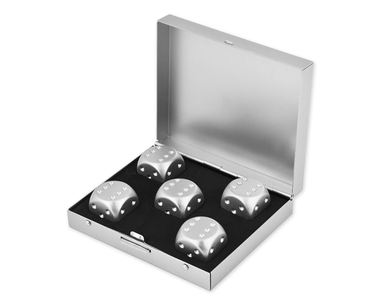 SCSpecial Aluminum Alloy Dice 5 Pieces 16mm Portable Metal Dices with Square Case 6 Sided Dice for Drinking Party Game - Silver