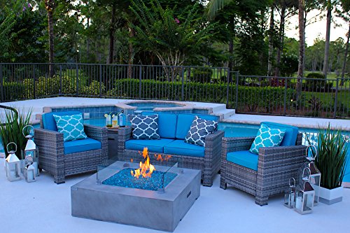 4 Piece 42″ x 42″ Square Modern Concrete Fire Pit Table in Gray w/ Outdoor Patio Fur ...