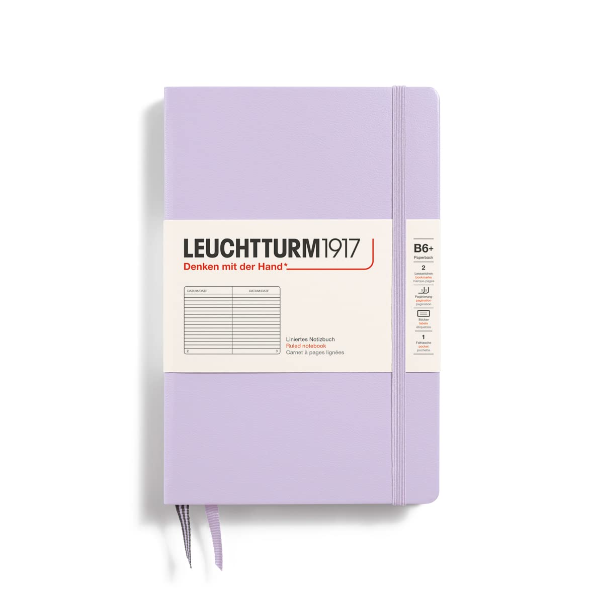 LEUCHTTURM1917 368492 Notebook Paperback (B6+), Hardcover, 219 Numbered Pages, Lilac, Ruled