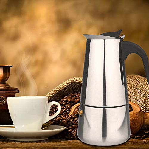 elabo Stovetop Espreeso Machine and Moka Pot for Gas or Electric Ceramic Stovetop, Italian Espresso Coffee Shot Maker for Italian Espresso, Cappuccino and Latte, Stainless Steel 304, 6 Cups