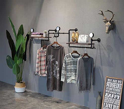 FAFZ Coat Racks Clothing Store Clothing Wooden Display Stand Retro Iron Water Pipe Wall-Mounted Side-Mounted Hanging Racks Shelves Racks Clothes Hook