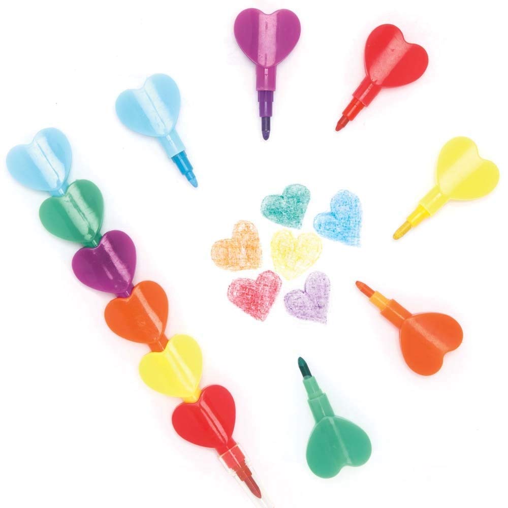 Baker Ross AX924 Heart Pop a Crayon - Pack of 8, Swap A Point, Changeable Colouring Pens for Kids Pencil Cases or School