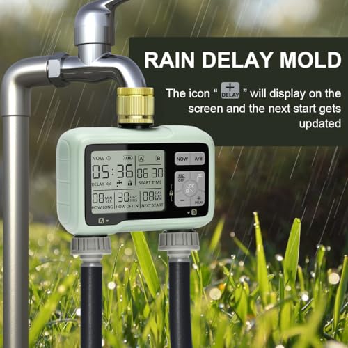 Johgee Sprinkler Timer 2 Zone Brass Inlet, Water Timer for Garden Hose Faucet 2 Outlet, Programmable Water Hose Timers Irrigation System Controller with Child Lock Mode, Auto & Manual Mode, Rain Delay