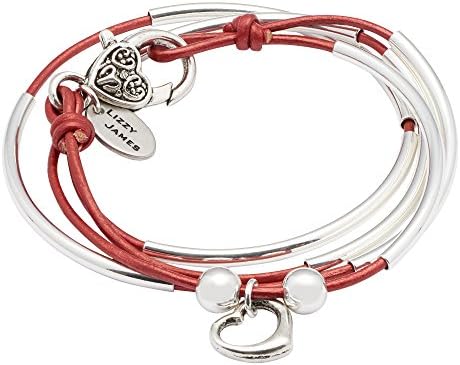Mini Friendship Wrap with Open Heart Charm Medium Bracelet With Metallic Moroccan Red Leather by Lizzy James
