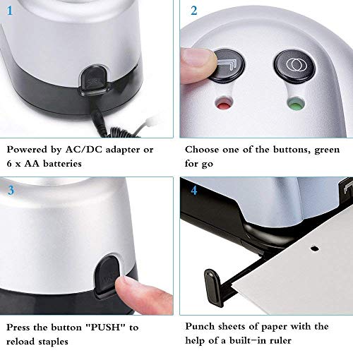 VEYETTE Electronic Stapler and Electric Paper 2 Hole Punch for Office School Home, Adapter Included, Silver - Thumbnail 5