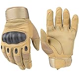 Tactical Army Military Rubber Hard Knuckle Outdoor Full Finger Gloves for Men Fit for Cycling Motorcycle Hiking Camping Powersports Airsoft Paintball (Tan, Medium)