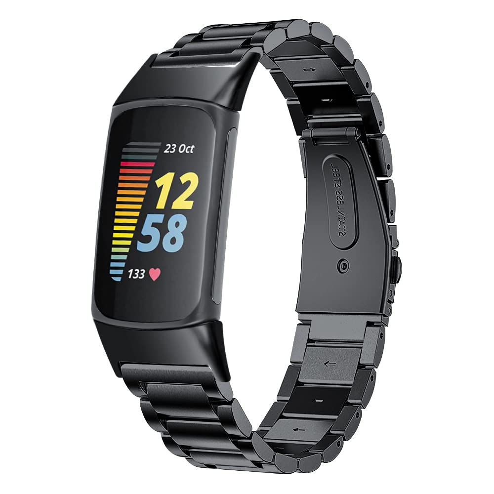 Chofit Straps Compatible with Fitbit Charge 6 Strap, Metal Stainless Steel Replacement Bands Business Wristband for Charge 6 (Black)