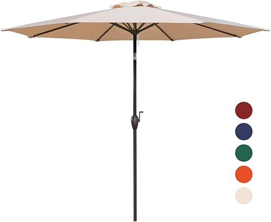 Amazon Com Kingyes 9ft Patio Table Umbrella Outdoor Umbrella With Push Button Tilt And Crank For Commercial Event Market Garden Deck Backyard Swimming And Pool Beige Garden Outdoor