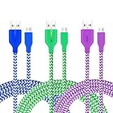 Eversame 3-Pack 3Ft 1M Nylon Braided Hi-Speed USB2.0 A Male to Micro B Sync Charger Cables For Android, Samsung Galaxy S4/S6/Note4, HTC One M9, Nexus, LG and more (Blue Green Purple)